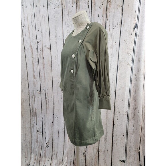 CLD Women's Size 10 Something Navy Army Green Arielle Pearl Button Dress Aline - Picture 6 of 15